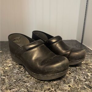 Black Leather Women's Clogs